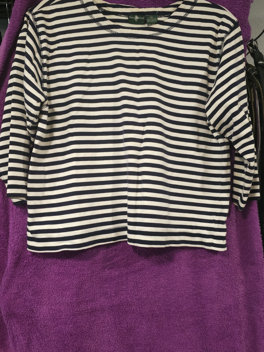 Hunt Club Navy and White Striped Boatneck Top